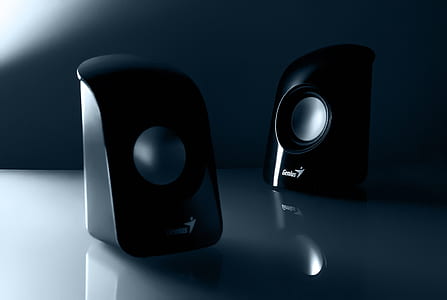 two black computer speakers thumbnail