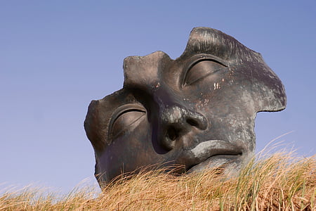 black mask on brown grass under blue skies thumbnail