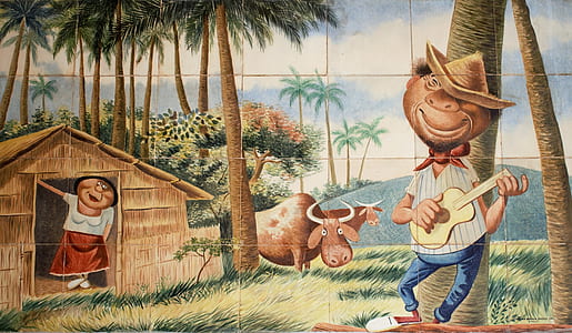 man leaning on tree playing guitar illustration thumbnail