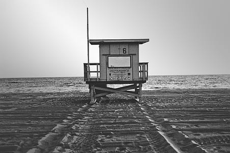 black-and-white, beach, life guard, safety thumbnail