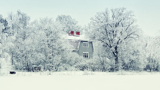 gray painted house taken during snow season thumbnail