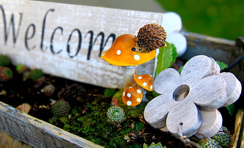 Welcome home decor on brown wooden box thumbnail