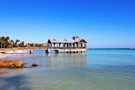 wooden dock beside the beach thumbnail