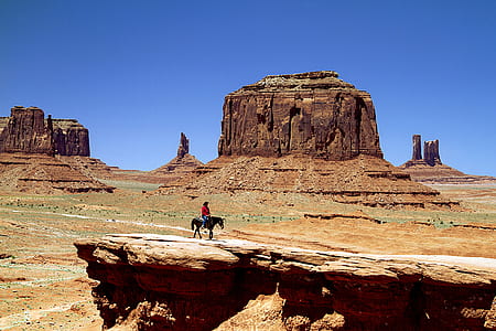 Person on Black Horse on Rock Cliff thumbnail