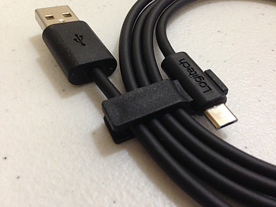 black Logitech USB cable thumbnail