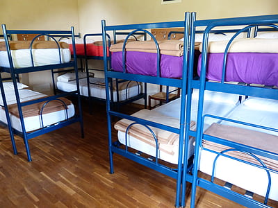 three blue metal bunk beds thumbnail