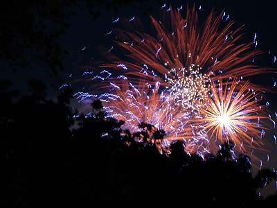 red and blue fireworks during night time thumbnail