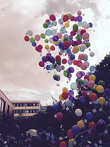 photo of assorted-color inflatable balloons hanged with letters thumbnail