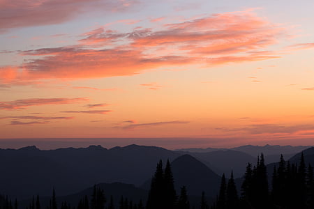 silhouette of trees and mountain at sunset thumbnail