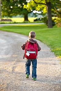 boy in brown hoodie and red backpack walking on street during day time thumbnail
