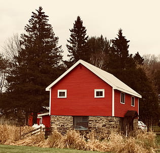 Red, Brown, and White Wooden and Brick House thumbnail