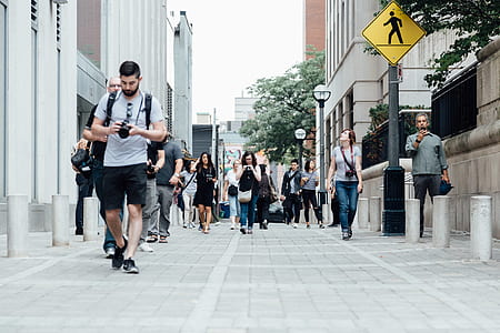 people walking on pavement during daytime thumbnail