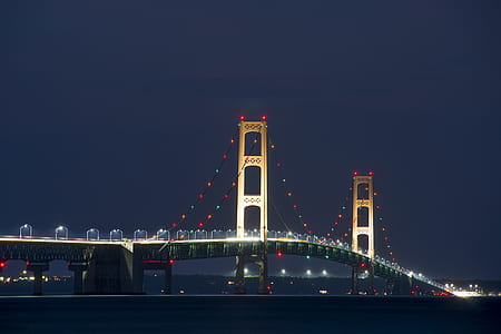 white suspension bridge during nighttime thumbnail