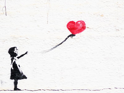 holding holding heart-shaped red balloon painting thumbnail