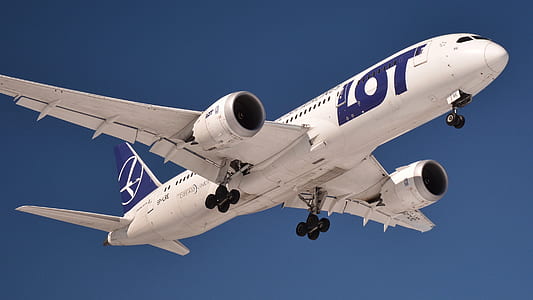 LOT Airliner in mid air during daytime thumbnail