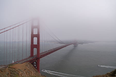 Golden Gate Bridge partly covered in fog thumbnail