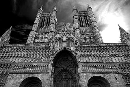Grayscale Low Angle View of Cathedral thumbnail
