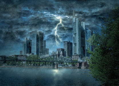 lightning between high-rise buildings thumbnail