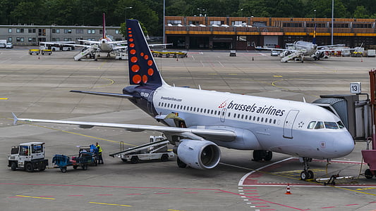 Brussels Airlines parked on airport at daytime thumbnail