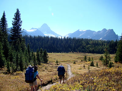 two person walking on field thumbnail