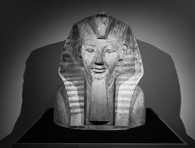 grayscale photography of King Tut headbust thumbnail
