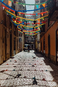 Streets decorated for the Saint Anthony Feast in Lisbon, Portugal thumbnail