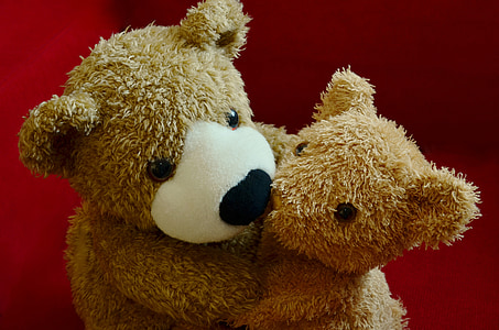 two brown bear plush toy on red textile thumbnail