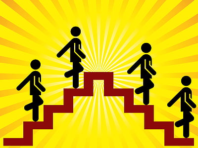four person walking on stair illustration thumbnail