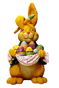 brown easter bunny holding eggs figurine thumbnail