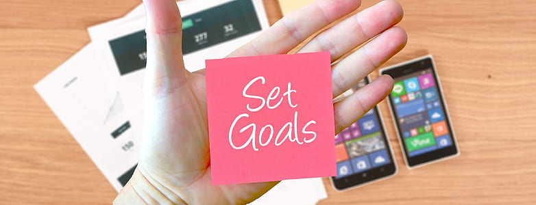 set goals signage on human palm thumbnail
