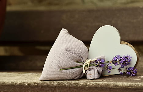 lavender flower and white wooden heart decor thumbnail