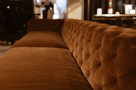 Orange velvet couch thumbnail