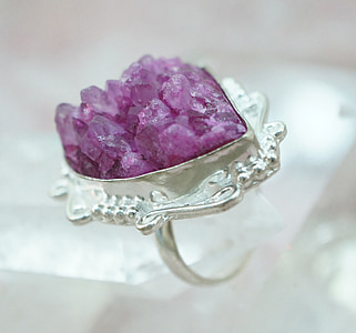 selective focus photo of purple gemstone silver-colored ring thumbnail