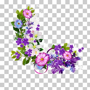 Flower, Bouquet of purple flowers border, white and green floral PNG clipart