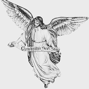 grayscale photo of angel figurine thumbnail