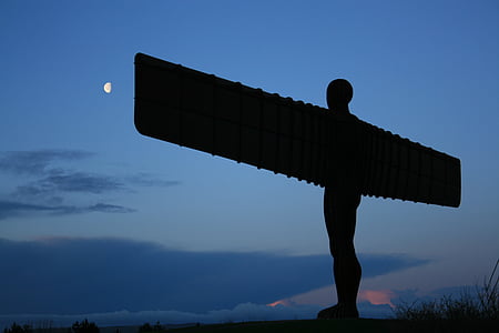 silhouette photography of statue with wings during nighttime thumbnail