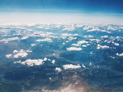 bird's eye view, landscape, mountains, clouds thumbnail