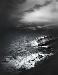 grayscale photo of sea thumbnail
