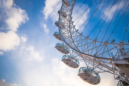photo of white London Eye Ferris wheel under cloudy blue sky thumbnail