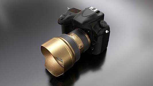 black and gold DSLR camera thumbnail