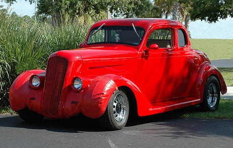 classic red hot rod coupe thumbnail