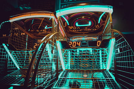 low exposure photo of two basketball arcade machines thumbnail