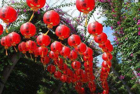 red traditional hanging decorations during daytime thumbnail