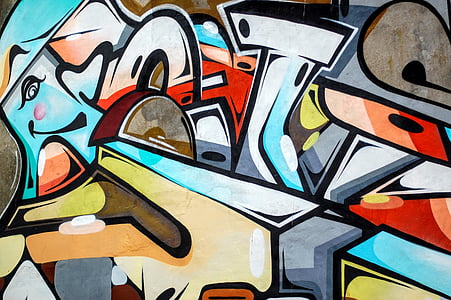white, black, teal, orange, and brown wall decor thumbnail