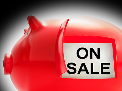 On Sale Piggy Bank Message Showing Discounts And Promotion thumbnail