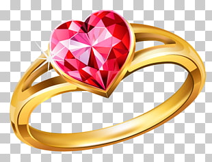 Wedding ring , Gold Ring with Pink Diamond Heart , gold ring with heart-shaped ruby illustration PNG clipart