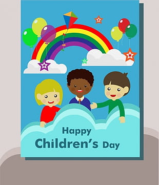 Childrens Day Banner Design Colored Silhouettes Ribbon Decoration