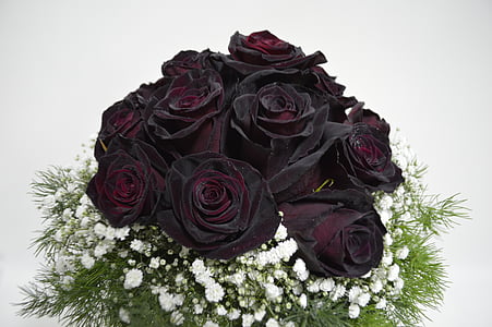 bouquet of black-and-red rose with white flowers thumbnail