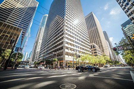 Fisheye Shot of Streets and Skyscrapers in a Big City thumbnail
