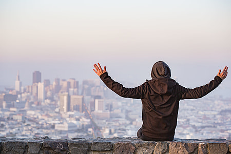 Man with Open Arms Saluting the San Francisco City thumbnail